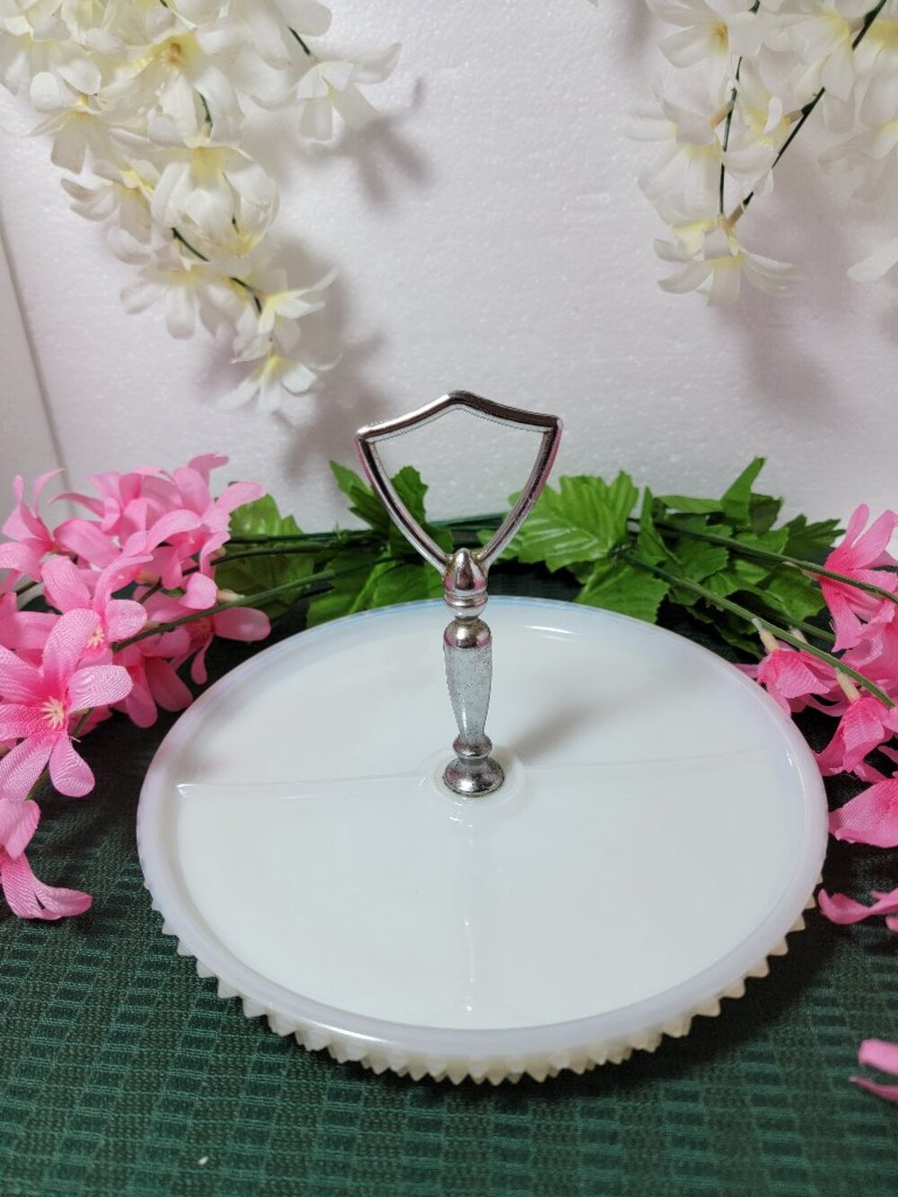 Rare Vintage Fenton White Milk Glass Divided Condiment Tray
